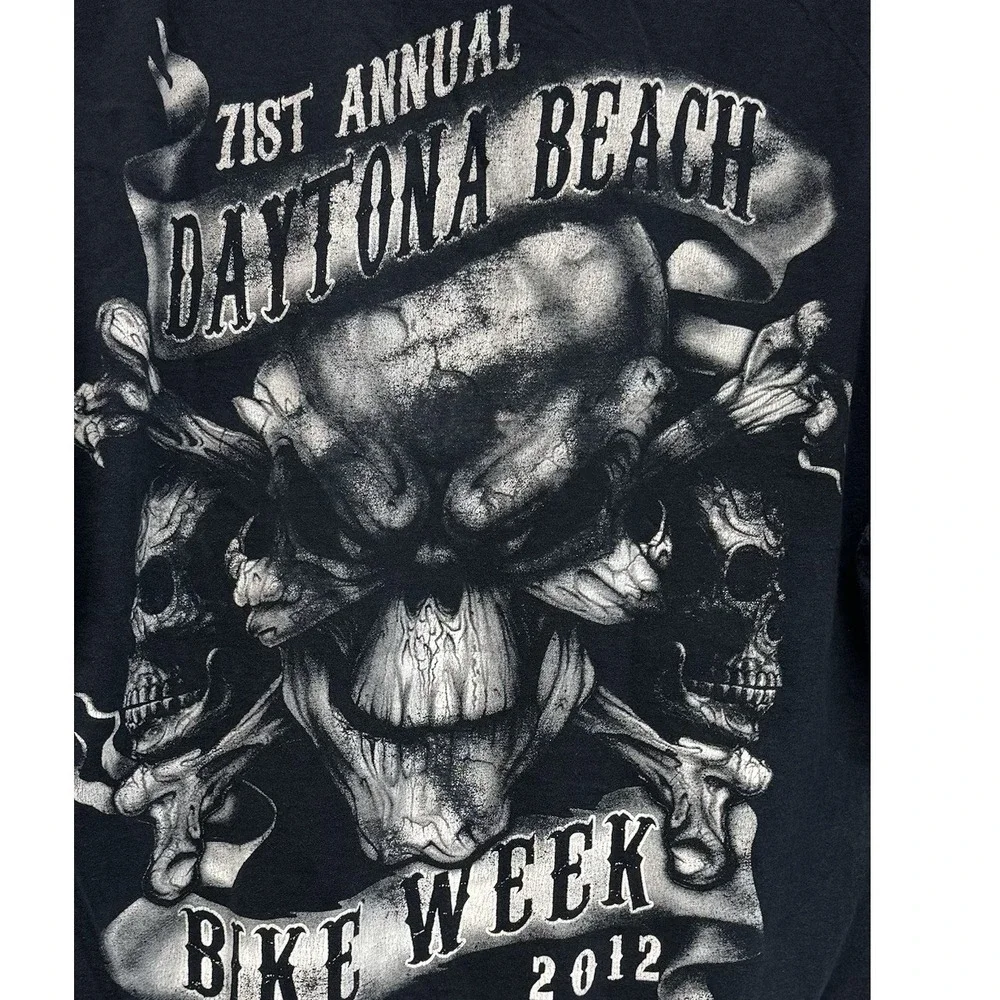 2012‎ Daytona Bike Week T-Shirt Double Sided Skulls Black White Graphic Large